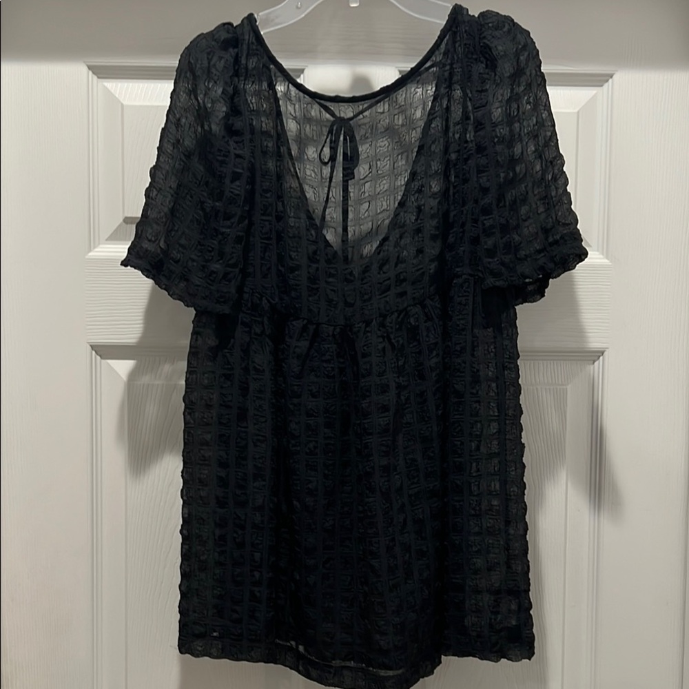 URBAN OUTFITTERS Sheer Black Textured Babydoll Blouse